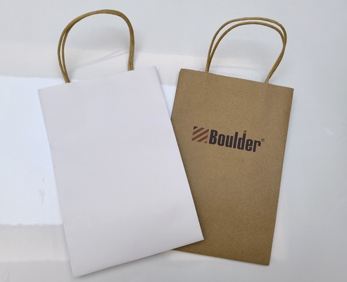 FSC Packaging Accessories , white brown black kraft paper bags with handles 4C PMS Color