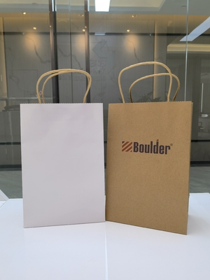 FSC Packaging Accessories , white brown black kraft paper bags with handles 4C PMS Color